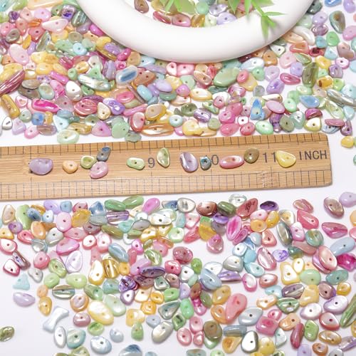 400pcs Pastel Shell Chip Beads 5-8mm Pre-drilled Freeform Loose Gemstone Healing Beads for DIY Jewelry Making Ring Earrings Necklace Bracelet Art Crafts - color: Pastel Shell