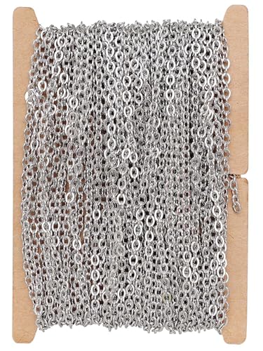 32.8-Feet Width 2.4mm Stainless Steel Cable Chains, 18K Gold PVD Welded Permanent Craft Chains for Necklace Bracelet Earring Jewelry Making - color: Stainless Steel, size: Cable Chains(Width 2.4mm)