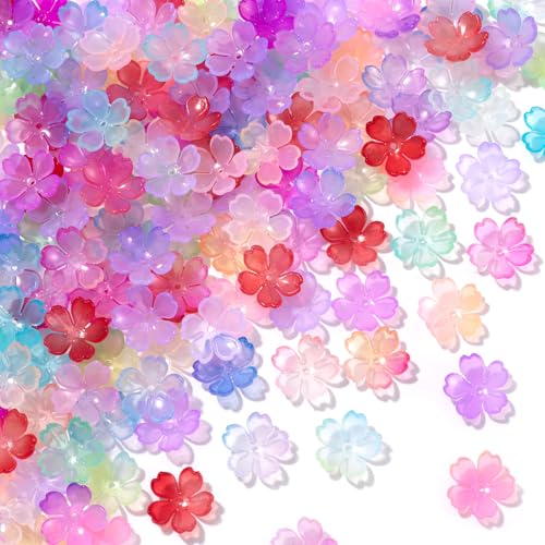 100pcs Cherry Blossom Beads, 5-Petal Colorful Gradient Acrylic Flower Beads, Mini Spacer Hair Accessories Halloween Christmas for Bracelets Earring Jewelry Making - color: Multicolor, B Styles