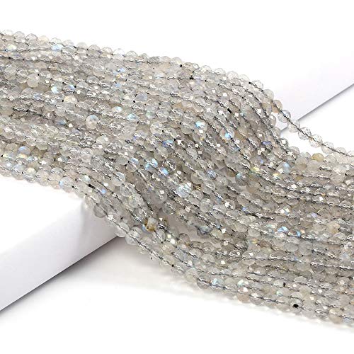 Natural Faceted Flash Labradorite Beads Natural Stones Loose Bead for Jewelry Making Bracelet Necklace (Size 2mm,Length 15") - color: Flash Labradorite, size: 2mm