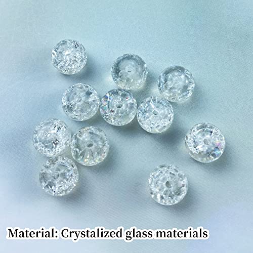 100pcs Crackle Glass Beads 8mm Round Crystal Glass Spacer Crafts Beads for Jewelry Making Necklace Bracelet Earrings DIY Crafts(White) - color: White, size: 8mm