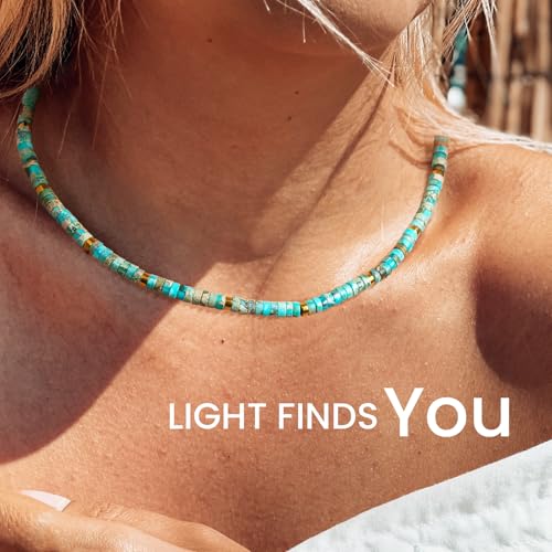 AGOT Beaded Gemstone Necklace for Women: Boho Bead Choker Natural Stone Necklaces - Handmade Jewelry for Summer Beach - color: Green1