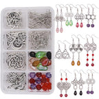 SUNNYCLUE 1 Box DIY 10 Pairs Celtic Knot Dangle Earring Making Kit Celtic Knot Connect Charms Findings Irish Wiccan Flower Star Triangle Heart Love with Beads Earring Hooks Instruction for Beginners - color: Sliver