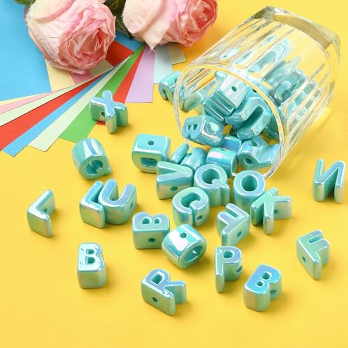 Ornaland 90-100Pcs Large Letter Beads Acrylic Alphabet Letter Beads Random Mixed Alphabet Shape Bead for Bracelets Keychains Jewelry Lanyards Making(Turquoise) - color: Turquoise
