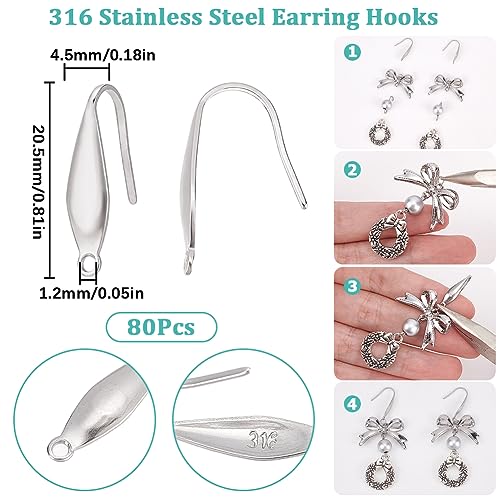 SUNNYCLUE 1 Box 80Pcs Earring Hooks Stainless Steel Earring Findings Earring Hook with Loops Ear Wires Wide Fish Hooks French Earring Hooks for Pierced Ears Jewelry Making Supplies Hypoallergenic - color: 80pcs Stainless Steel Drop Shaped Earring Hooks