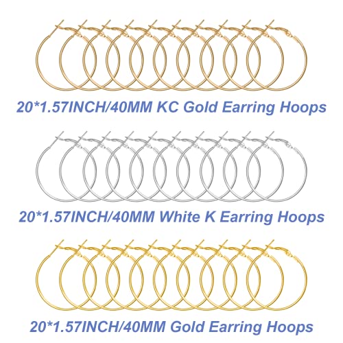 60Pcs Round Hoop Earring Findings Stainless Steel Earrings Beading Making Open Beading Hoop for Jewelry Making DIY Crafts Art Creation (40mm) - color: 40mm