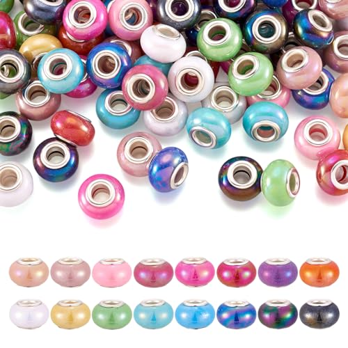 Cheriswelry 100pcs Rondelle AB Color European Large Hole Beads Opaque Resin Mini Crystal Loose Spacer Beads Fit Snake Chains Slide Charms with Double Cores 14x9mm for DIY Bracelet Jewelry Making - color: AB Color-Rondelle