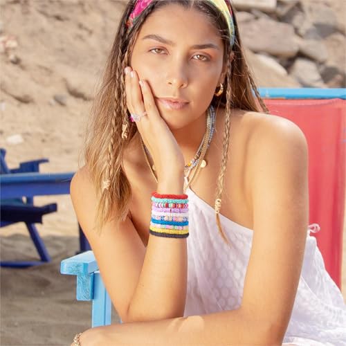 Elecrelive Glass Round Beaded Bracelet Set Clay Beaded Bracelets Stretch Bracelets - color: 10 Colors