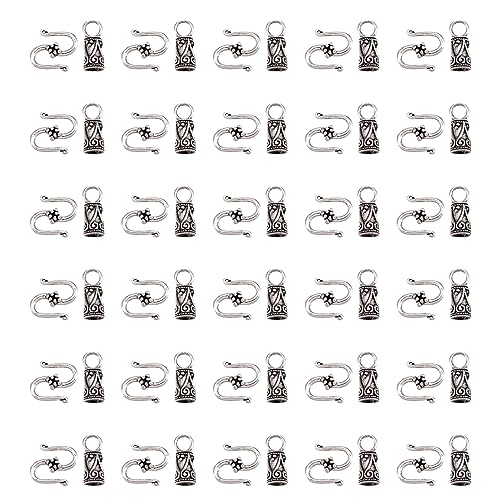 Craftdady 50 Sets Antique Silver S Hook & Column End Clasps Tibetan 4mm Diameter Cord End Cap Connectors for Round Leather Jewelry Bracelet Making - color: Antique Silver-9