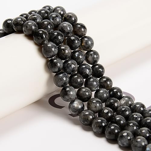 65Pcs Black Larvikite 6mm Beads Natural Stone Round Gemstone Genuine Real Stone for DIY Bracelet Jewelry String Making - color: Black Larvikite, size: 6mm