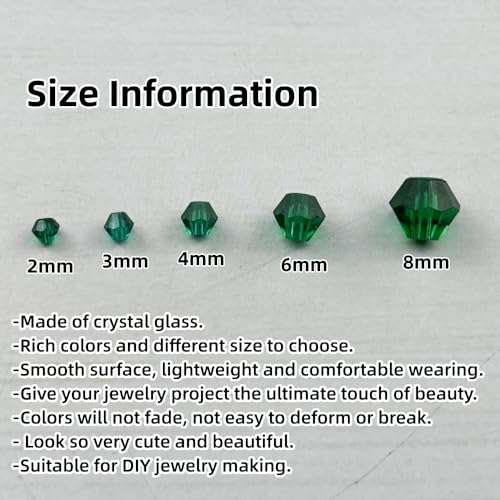 1310pcs Bicone Crystal Glass Beads 2mm 3mm 4mm 6mm 8mm Faceted Crystal Spacer Beads for Bracelets Necklace Pendants Earrings DIY Jewelry Craft Making(Peacock Green) - color: Peacock Green