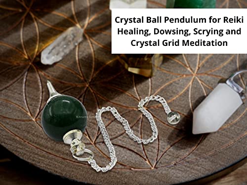 Amazing Gemstone Green Aventurine Crystal Ball Pendulum for Divination - Dowsing Pendulum Necklace with Chain and Quartz Bead for Reiki Healing and Crystal Grid Meditation - color: Green Aventurine