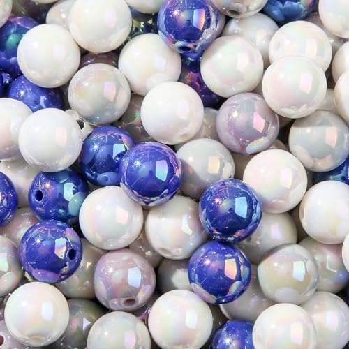 16mm Acrylic Beads 100pcs Ab Dark Blue&Grey Bead Chunk Bubblegum Beads for Pens for Necklace Jewelry Bracelets DIY Crafts Making (Dark Blue&Grey) - color: dark blue&grey
