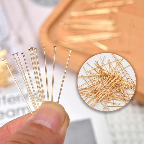150pcs 40mm 14K Gold Filled Flat Head Pins DIY Crafts Beads Charms Earring Bracelet Jewelry Making Accessories Supplies - color: Gold Flat Pins, size: 40mm