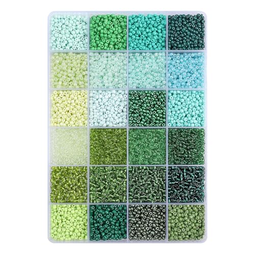12500pcs John Bead Assorted Glass Seed Beads 8/0, 24 Colors Green Fields Palette Round Bead for DIY Crafts Jewelry Making Bead Box - color: Green Fields
