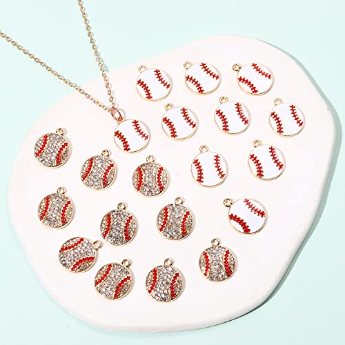 20PCS Sports Charms Enamel Basketball Baseball Pendant Charms for Jewelry Making Rhinestone Ball Game Softball Charms for Necklace Bracelet Earrings DIY Crafts - color: Set 3
