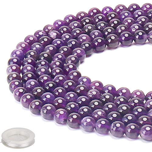 70PCS Natural 8MM Healing Gemstone, Amethyst Energy Stone Round Loose Beads, Semi-Precious Crystal Beads with Free Elastic String for Jewelry Making DIY - color: Amethyst, size: 8MM