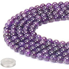 70PCS Natural 8MM Healing Gemstone, Amethyst Energy Stone Round Loose Beads, Semi-Precious Crystal Beads with Free Elastic String for Jewelry Making DIY - color: Amethyst, size: 8MM