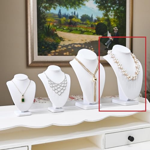 MOOCA 2 Pcs Necklace Chain Jewelry Bust Display Holder Stand, Necklaces Display Mannequin Bust, Jewelry Bust Stand, 11 1/4" H, White Leatherette - color: 1) White Faux Leather, 2 pieces