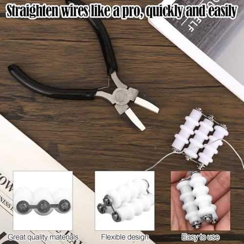 Jewelry Wire Straightener and Nylon Pliers, Durable Soft Jaw Jewelry Wire Straightening Plyers Tool Three Rollers Wrapping Straightener for Beading Weaving & Twining Projects