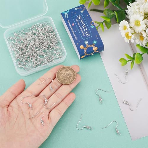 SUNNYCLUE 1 Box 100Pcs Earring Hooks Hypoallergenic Earring Findings Real Platinum Plated Brass Fish Hook Ear Wires with Filigree Round Ball French Earring Hook for Jewelry Making Supplies Women - color: 100pcs Platinum Plated Earring Hooks With Filigree