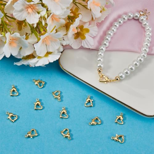 Beebeecraft 1 Box 30Pcs Heart Lobster Clasps 18K Gold Plated Brass Lobster Claw Jewelry Bracelet Clasps Connector with Jump Ring for Valentine's Day DIY Craft Jewellery Making, Small 0.4x0.28in - color: Gold