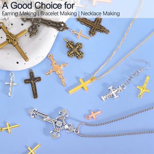 stino Metal Charms for Jewelry Making 100gram, Bulk Tibetan Silver & Gold Plated Trinkets for Earring Necklace Jewelry Making and Findings - color: Cross Mixed Color