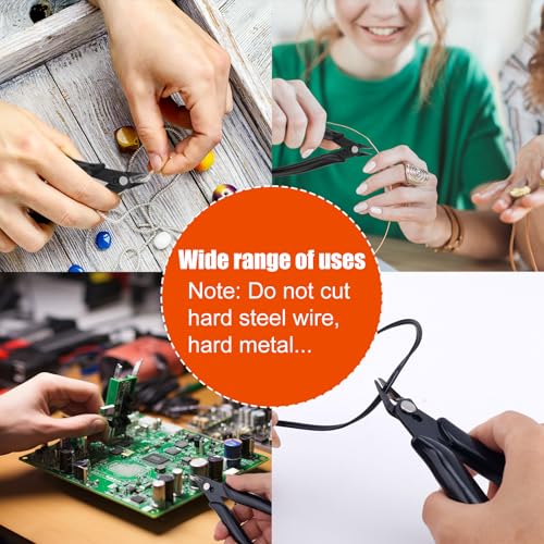 2pcs Micro Mini Small Wire Cutters, Anti-Slip Rubber Black Flush Sprue Cutter Needle Nose Cutting Pliers with 2 Plastic White Covers Portable Hand Tools for Floral Electronics Jewelry Model Making