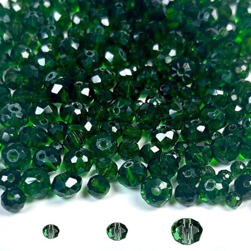 1040pcs 4/6/8mm Glass Beads Deep Green, Faceted Crystal Loose Rondelle Beads for Jewelry Making Bracelets Necklaces Suncatchers Plants Succulent DIY Crafts - color: Deep Green
