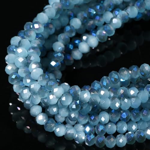 5 Strands 4mm AB Lake Blue Color Half Plated Faceted Rondelle Beads, Songxi Glass Beads for Keychain Making Necklace Earring Jewelry Making for Gemstone DIY Craft Supplies - color: AB Lake Blue Color, size: 4mm(5 Strands)