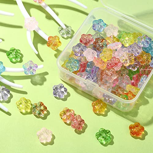 KitBeads 100pcs Random Glass Flower Beads Transparent Lampwork Floral Beads 5-Petal Colorful Hibiscus Beads for Jewelry Making Bracelets Bulk