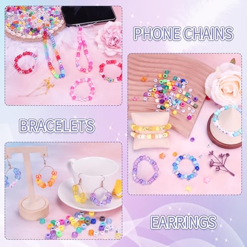 QUEFE 4900pcs Pony Beads Kandi Bracelet Kit, Friendship Bracelet Making Kit with 84 Colors Kandi Beads, Hair Beads and Letter Heart for Craft Gifts Bracelets Jewelry Making with Elastic Strings - color: B-84 colors