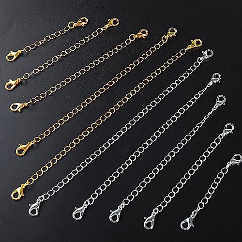 winee 30pcs Chain Extenders for Necklace, Necklace Extenders for Women Girls Bracelet Anklet Extender Stainless Steel Chain Extenders for Jewelry Making 2in 3in 4in 5in 6in (15 Gold, 15 Silver)