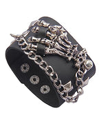 GelConnie Leather Cuff Bracelet Punk Braided Bracelets Rock Leather Wristbands Faux Mens Leather Bracelet Gothic Viking Bangle Adjustable Wrap Bracelet for Women,Men - color: Black Skull Leather Bracelets