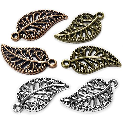 Heather's cf Four Leaf Clover Silver Leaf Beads 100-150 Pcs Leaves Craft Antique Leaf Charms for Crafting Leaf Pendant Charm for Necklace Bracelet Earring Making Fall Leaf Beads Set - color: Mixed Filigree Leaf
