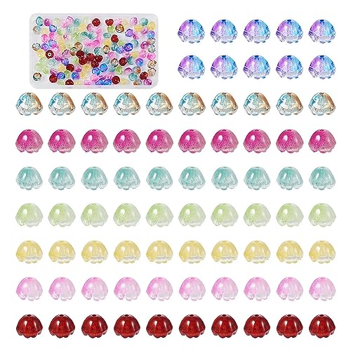 FASHEWELRY 128Pcs Glass Flower Beads Caps Crystal Flower Spacer Beads Colorful Transparent Bell Floral Loose Beads Bulk for Jewelry Making Necklace Bracelet - color: Bell Flower Beads Caps