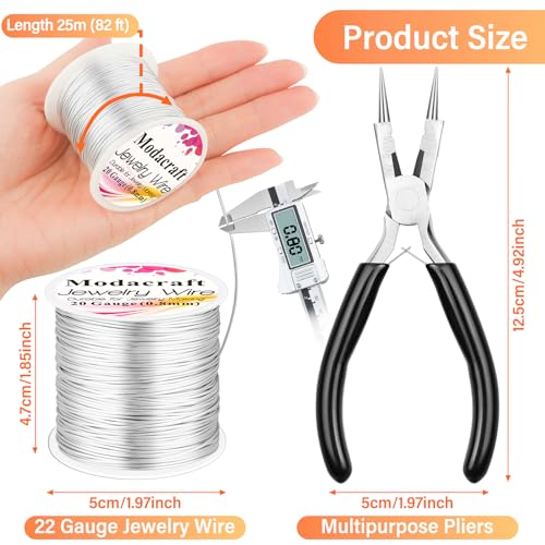 20 Gauge Silver Jewelry Making Wire with 4 in 1 Plier modacraft 82FT Craft Wire 0.8mm Tarnish Resistant Copper Wire Beading Wire for Jewelry Making Supplies and Crafting - color: Silver, size: 20 Gauge