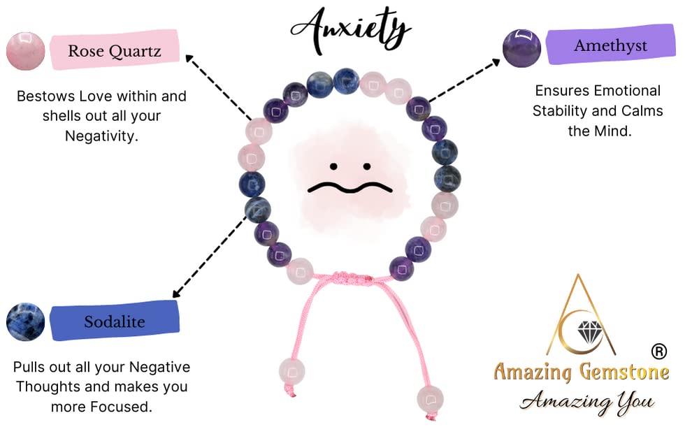 Amazing Gemstone Bracelet for Anxiety and Stress Manifestation - Rose Quartz Sodalite Amethyst Bracelet Set for Men Women Healing Calming Anxiety Stress Relief Gifts Pulseras Para Hombres Mujer - color: Anxiety