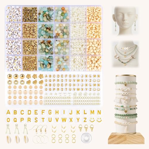 Lisaruq Jewelry Making kit, 20+Varieties, 300+Natural Stone Beads, 1700+Beads 、Accessories and Storage Box, can DIY 50+Bracelets, Necklaces, Earrings，Rings, etc. Suitable for Adults