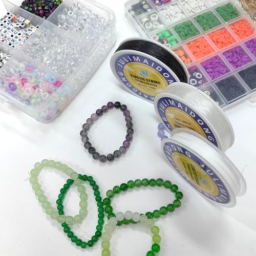 3 Rolls 1.0 mm 495 Feet Rainbow/White/Black Elastic Bracelet Stretchy String Cord, Stretch Bead Cord for Bracelets Jewelry Making, Necklaces, Beading and Crafts (590ft) - size: 590ft