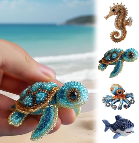 Octopus Bead Embroidery Kit, 3D Ocean Creatures, Glass Beads, Beginner-Friendly DIY Craft, Therapeutic Embroidery, Wall Art, Stress-Relieving, for Crafters and Decor. (4pcs) - color: 4pcs