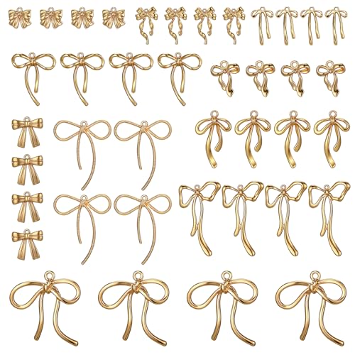 40pcs Alloy Bowknot Charms Links Golden Bow Tie Connector Charm Bow Dangle Pendants Mini Cute Bowknot Earring Charms for Jewelry Making Plated DIY Earrings Bracelet Necklaces Crafts