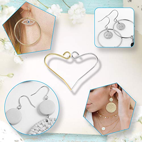 600Pcs French Earring Hooks Stainless Steel Earring Hooks 12×21MM Hypoallergenic Fish Hook Ear Wires for DIY Jewelry Making Finding -（Color:Golden and Silver）
