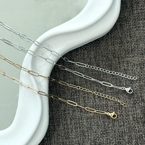Exway 20 Pcs Paperclip Charm Bracelets Chain 8.0 Inch Stainless Steel Gold and Sliver Chain Bracelets Kit with Lobster Clasps for Crafts DIY Women Jewelry Making - color: gold+silver style C, size: 8.0in