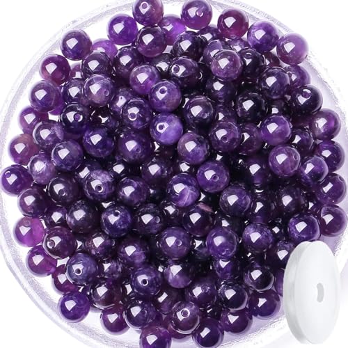 QINJIEJIE 100PCS Amethyst Beads 8mm Natural Stone Beads Round Loose Gemstone Bead for Bracelet Beading Crystal Jewelry Making DIY Necklace Earrings 0.32" - color: Amethyst, size: 100PCS