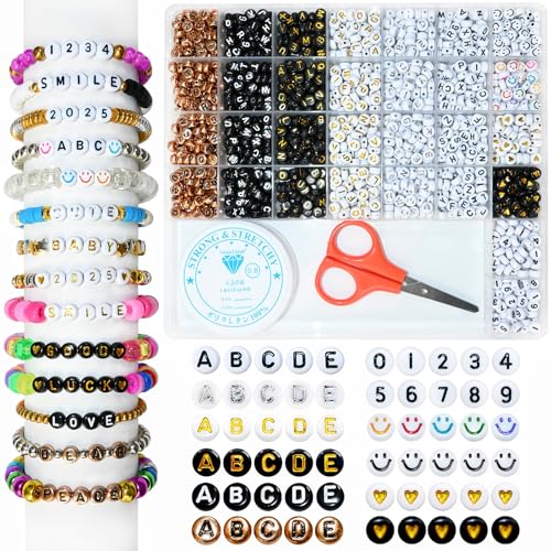 Amaney 1500 Pieces 6 Colors 4x7mm Round Acrylic Alphabet Letter Beads A-Z Mixed and Crystal Line for Jewelry Making - color: Multicolor, size: 7x4mm