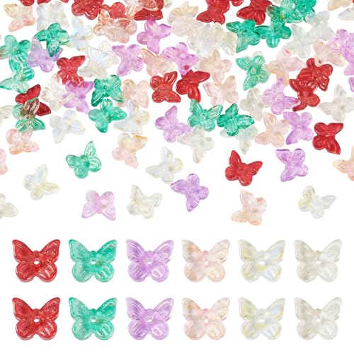 Beadthoven 120Pcs 6 Colors Butterfly Lampwork Beads Gold Sand Tiny Butterfly Shaped Glass Bead Caps Glittery Transparent Crystal Spacers for DIY Bracelet Necklace Earrings Jewelry Making - color: Butterfly Tiny
