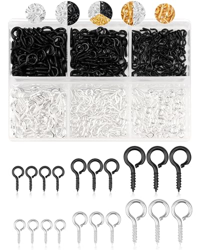 FIVEIZERO 450pcs Small Screw Eye Pins for Jewelry Making, 2 Color Mini Eye Hooks for Crafts & Bead Charms, Tiny Eyelet Screws for Art Projects, DIY Pendant Findings (Silver & Black, 3 Sizes) - color: Silver Balck, 3 Size
