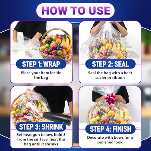 5 Pcs Shrink Wrap Bags for Gift Baskets – 32x40 Large Shrink Wrap, Wide Use for Gifts & Hampers – Durable & Easy to Use Clear Cellophane Bags for Presents, Mother’s Day Packaging & Holiday Baskets - size: 1 count (Pack of 5)