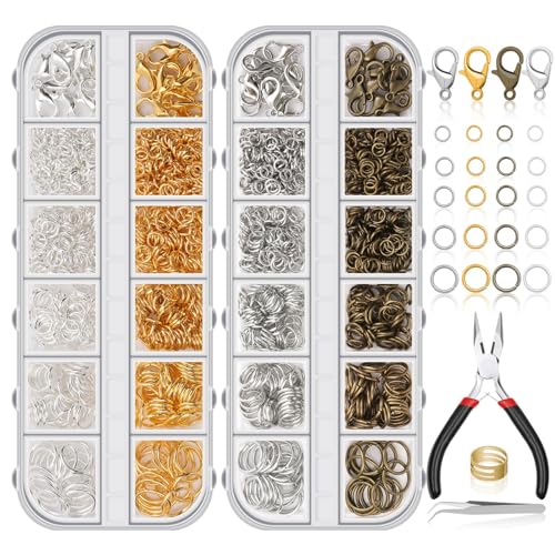 PAXCOO Jewelry Making Kit, 1260 Pcs Assorted Color Jump Rings & Lobster Clasps with Tools & Pliers for Necklace Repair - color: Multiple Colors